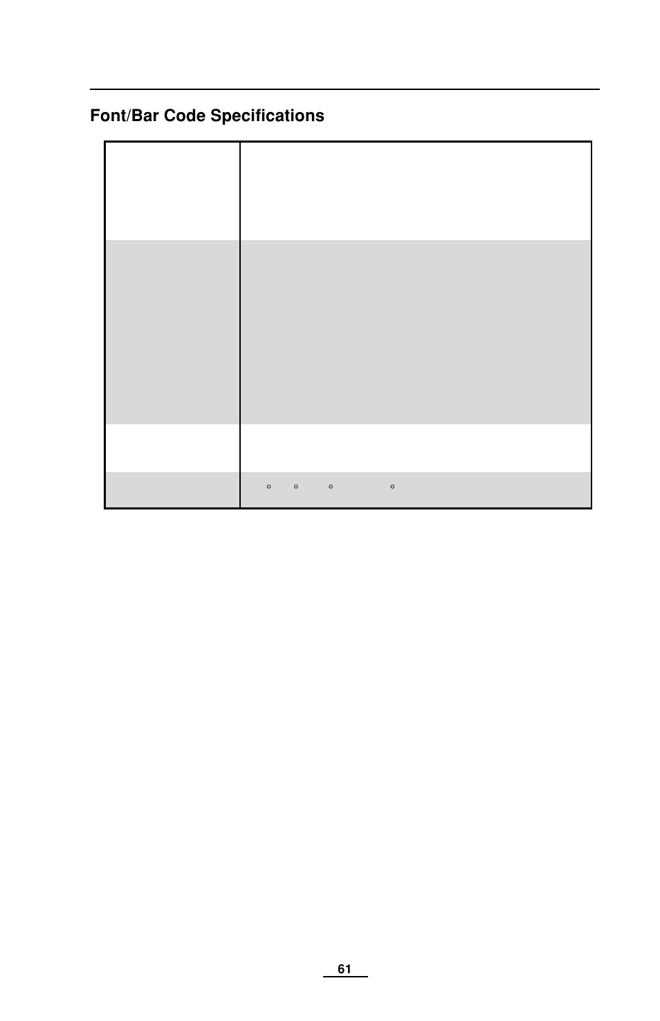 Font/bar code specifications, Font/bar code | EDGE Tech QL Series User Manual | Page 61 / 78