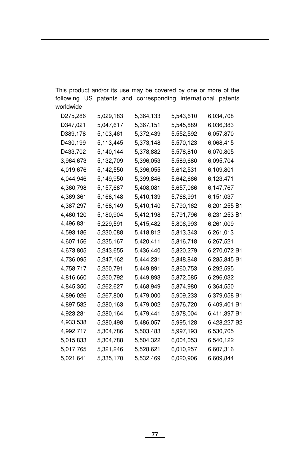 Patent numbers | EDGE Tech QL Series User Manual | Page 77 / 78