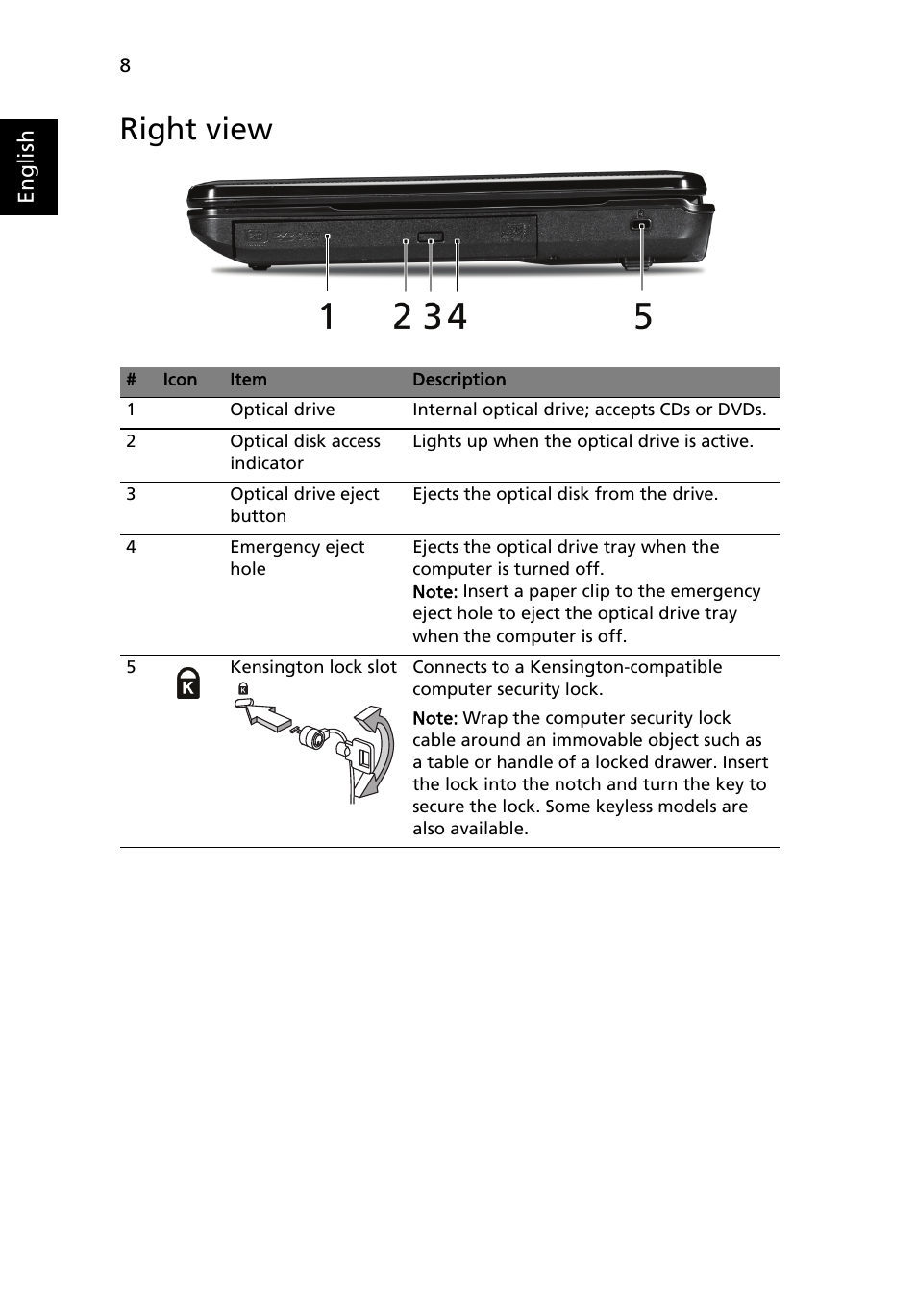 Right view | eMachines D525 Series User Manual | Page 8 / 11