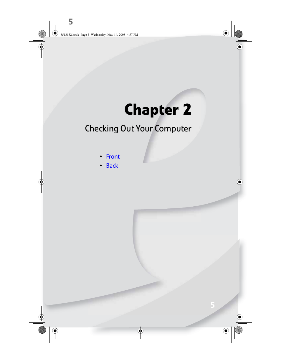 Checking out your computer, Chapter 2 | eMachines 8513152 User Manual | Page 11 / 124