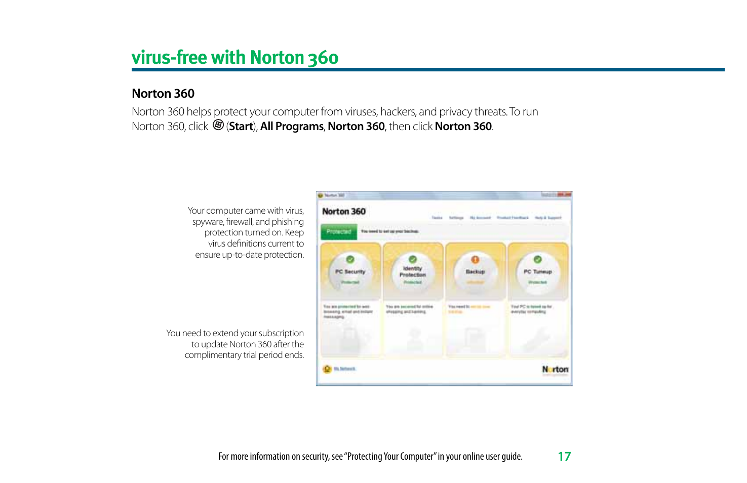 Virus-free with norton 360 | eMachines 8513036 User Manual | Page 17 / 24