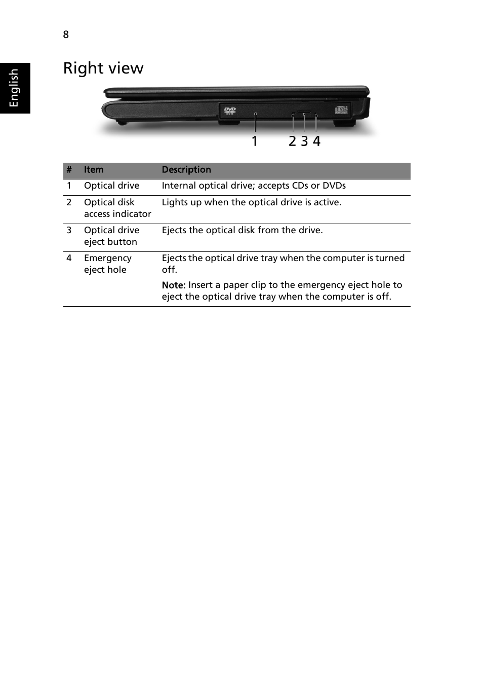 Right view | eMachines E620 Series User Manual | Page 8 / 11