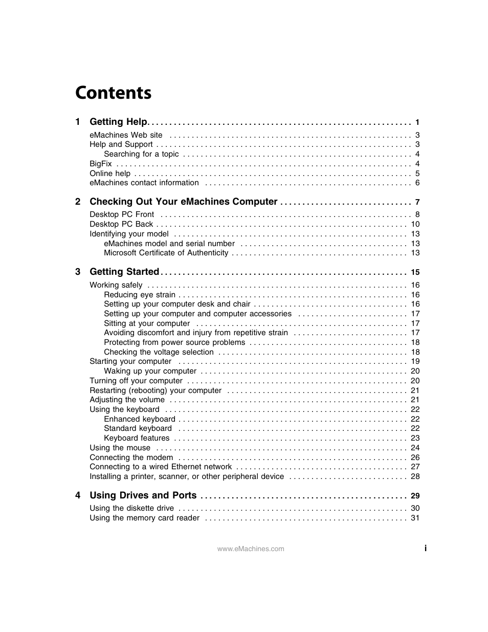 eMachines 13 User Manual | Page 3 / 96