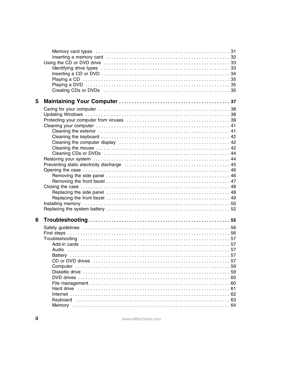 eMachines 13 User Manual | Page 4 / 96