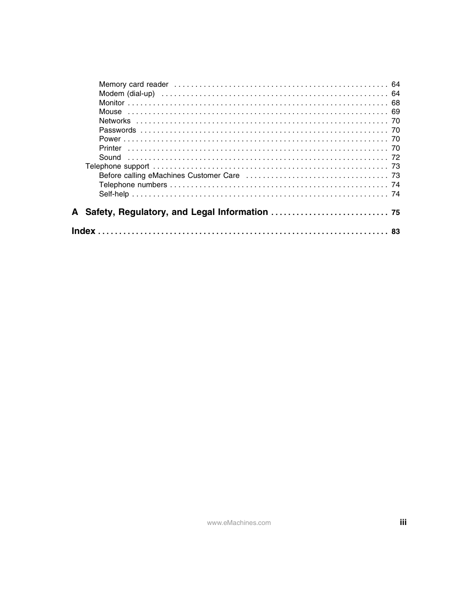 eMachines 13 User Manual | Page 5 / 96