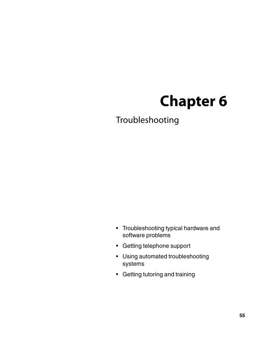 Troubleshooting, Getting telephone support, Using automated troubleshooting systems | Getting tutoring and training, Chapter 6 | eMachines 13 User Manual | Page 61 / 96