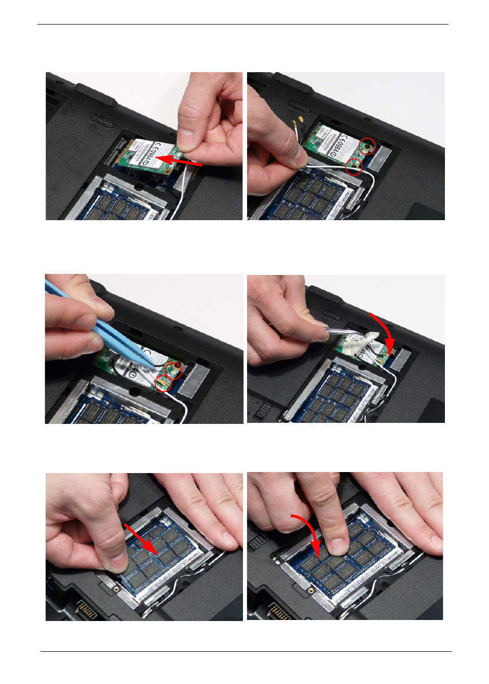 Replacing the wlan module, Replacing the dimm modules | eMachines G630 User Manual | Page 122 / 198