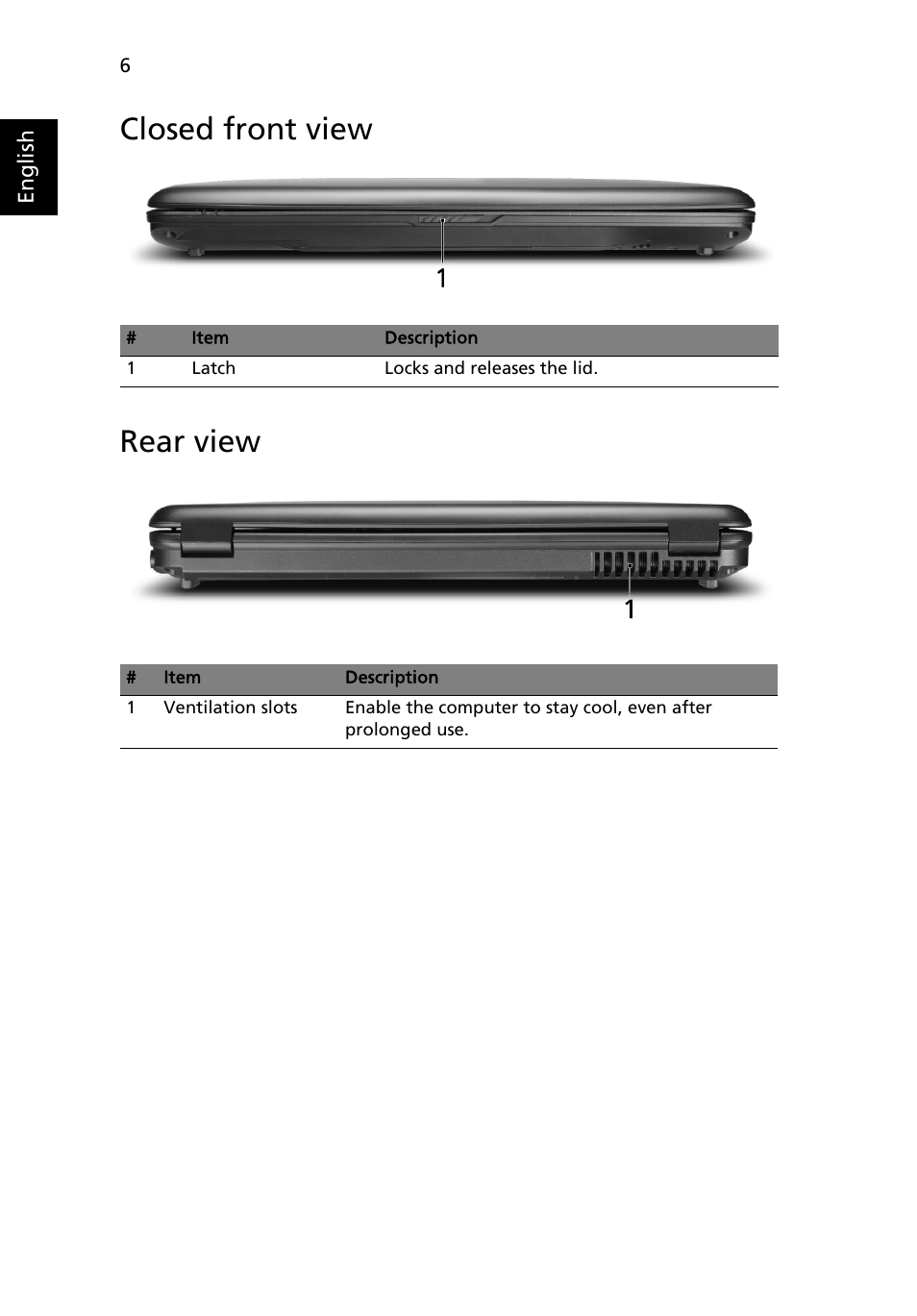 Closed front view, Rear view, Closed front view rear view | eMachines D520 Series User Manual | Page 6 / 11