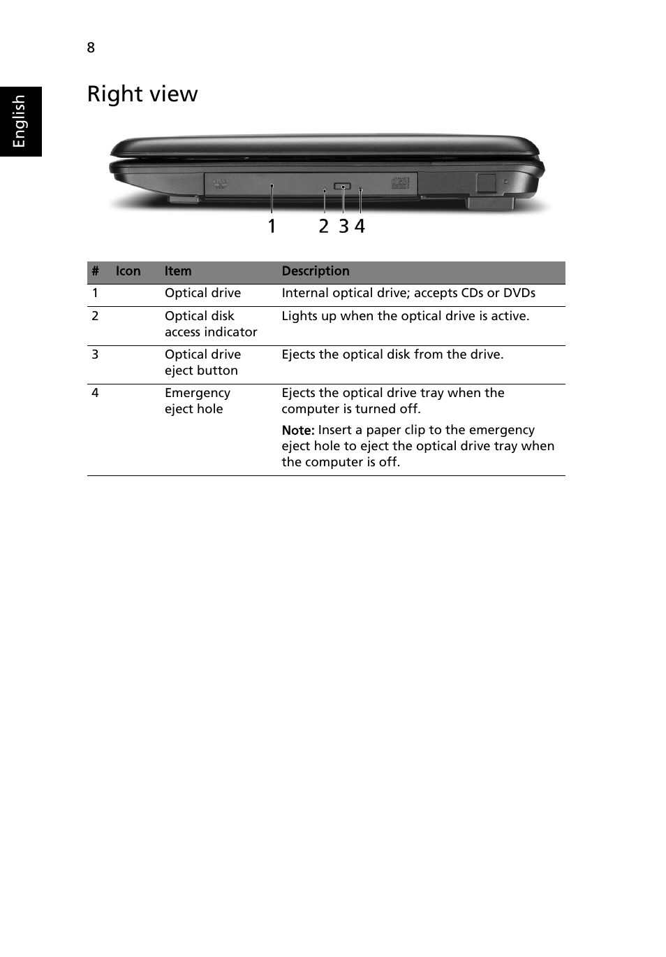 Right view | eMachines E520 Series User Manual | Page 8 / 11