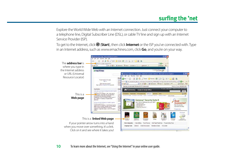 Surfing the ’net | eMachines 8513036R User Manual | Page 10 / 24