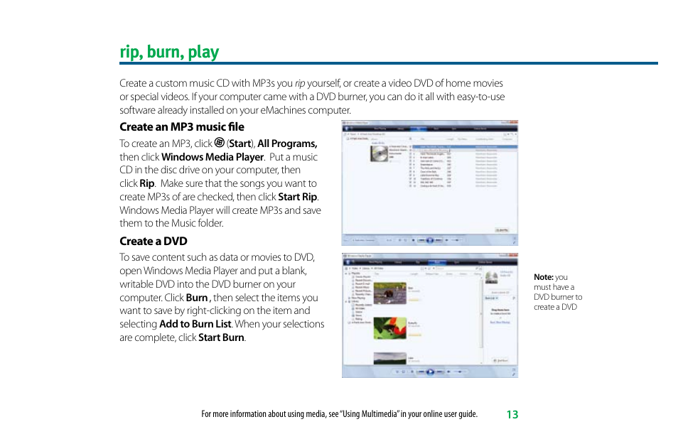 Rip, burn, play | eMachines 8513036R User Manual | Page 13 / 24