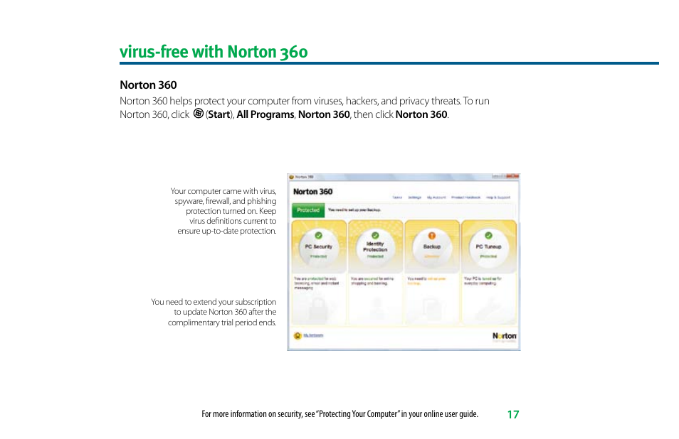 Virus-free with norton 360 | eMachines 8513036R User Manual | Page 17 / 24