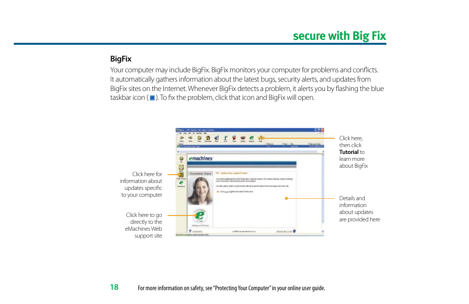 Secure with big fix, Bigfix | eMachines 8513036R User Manual | Page 18 / 24