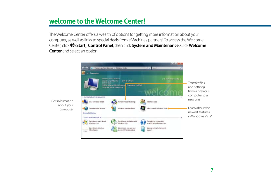 Welcome to the welcome center | eMachines 8513036R User Manual | Page 7 / 24
