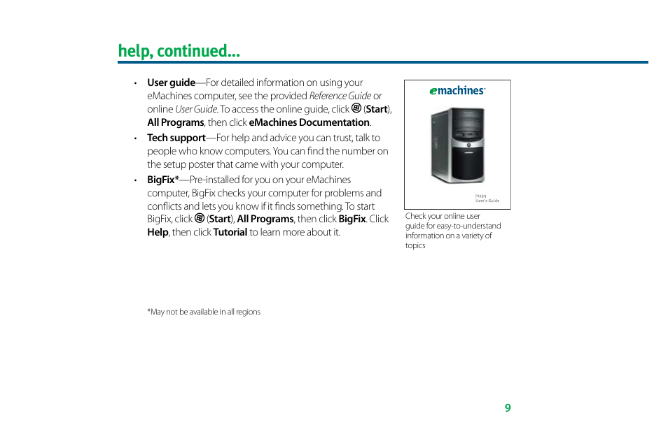 Help, continued | eMachines 8513036R User Manual | Page 9 / 24
