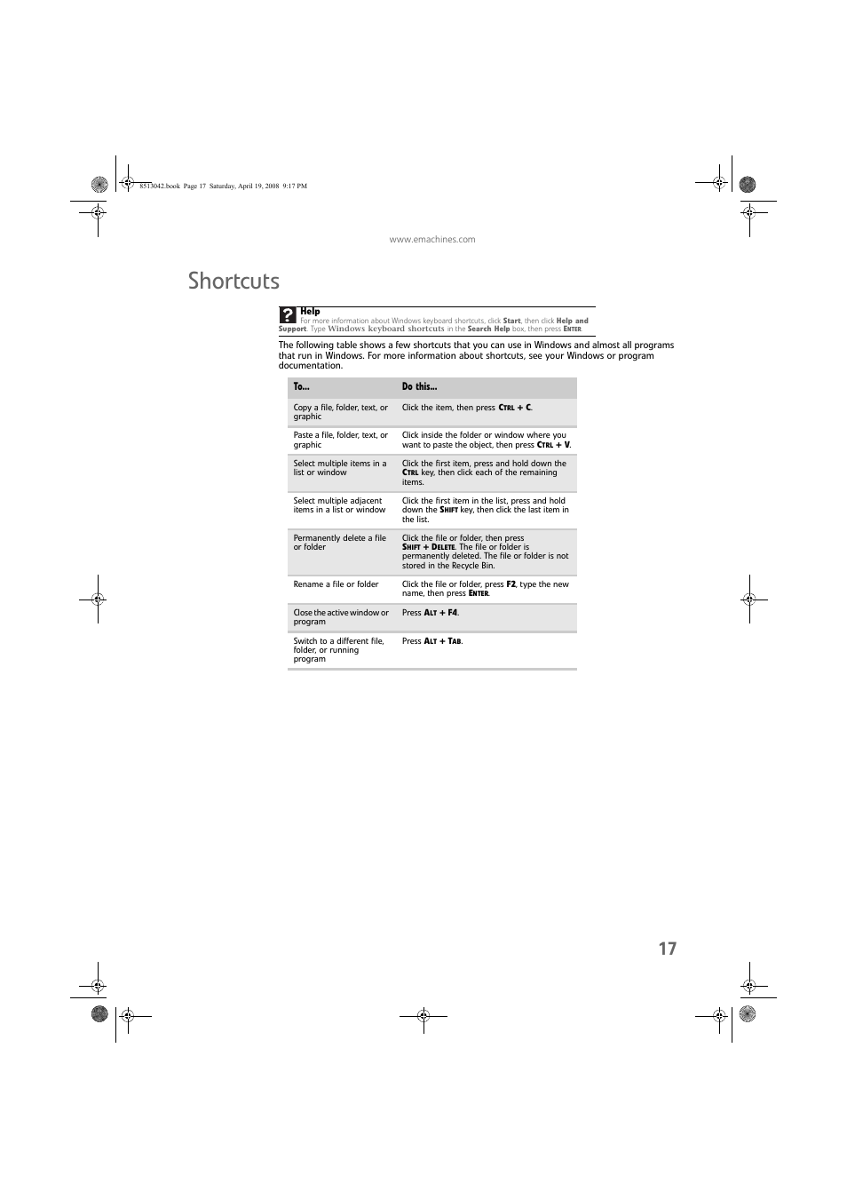 Shortcuts | eMachines 8513042 User Manual | Page 23 / 96