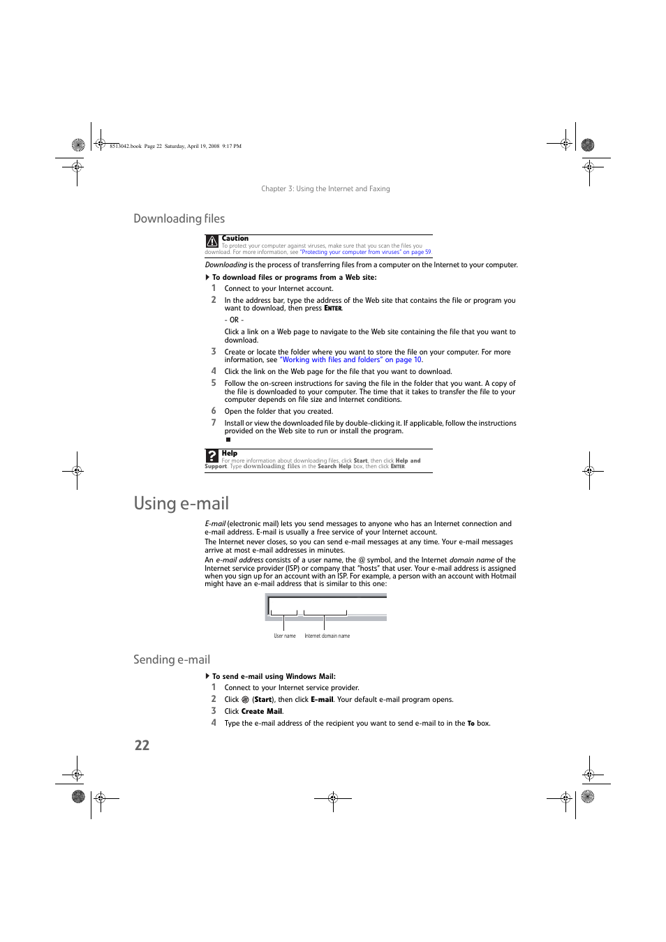 Downloading files, To download files or programs from a web site, Using e-mail | Sending e-mail, To send e-mail using windows mail | eMachines 8513042 User Manual | Page 28 / 96