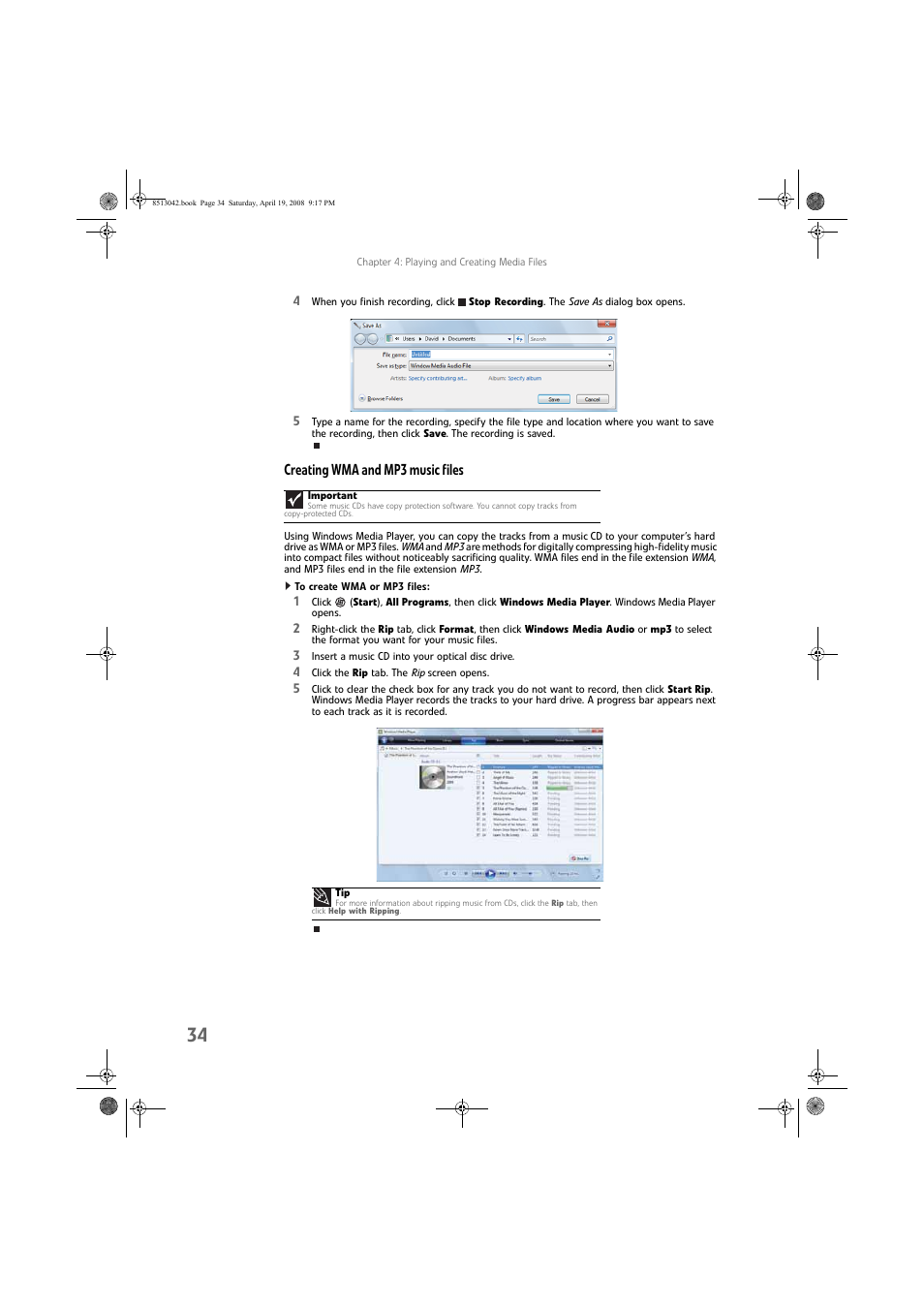 Creating wma and mp3 music files, To create wma or mp3 files | eMachines 8513042 User Manual | Page 40 / 96