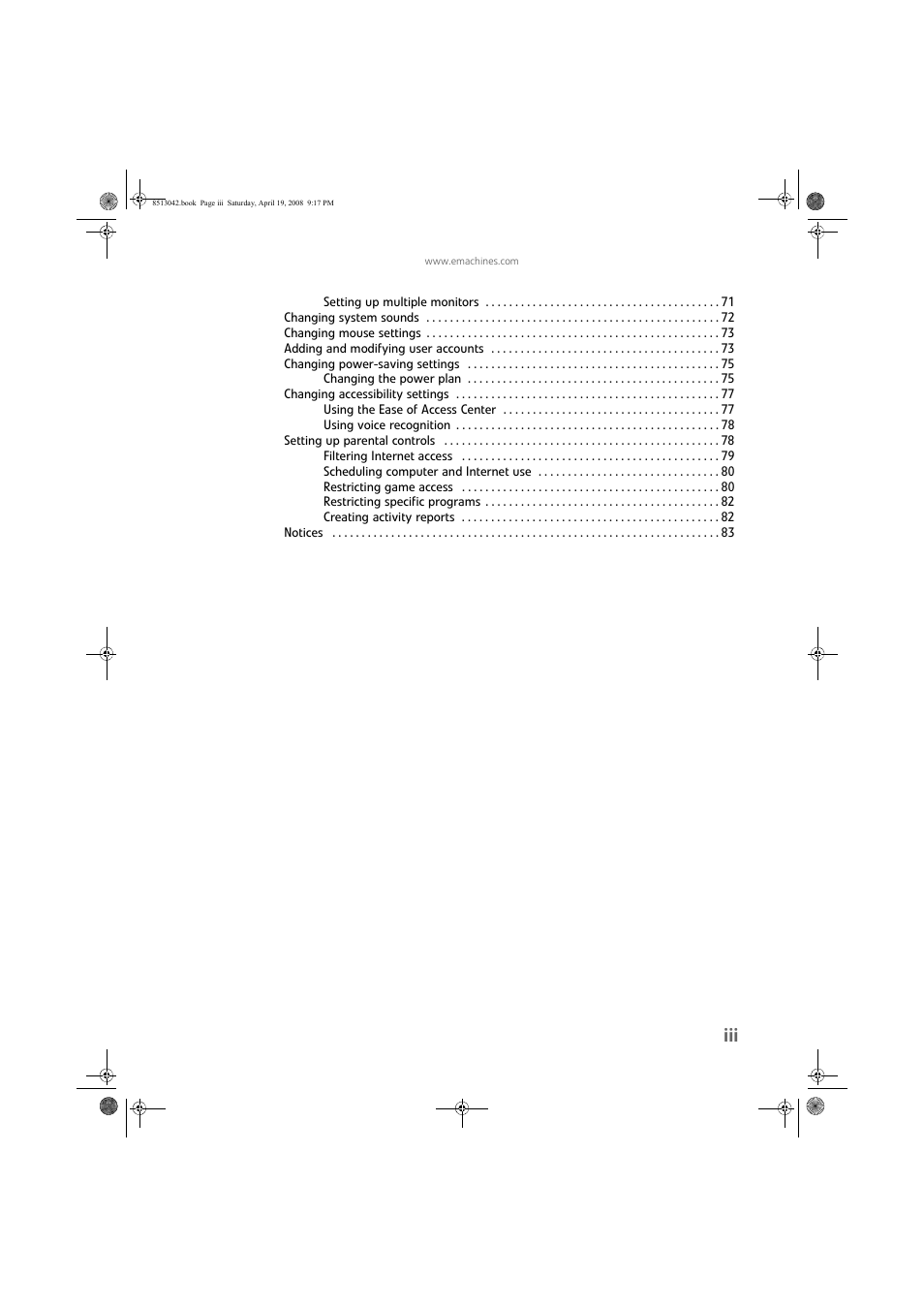 eMachines 8513042 User Manual | Page 5 / 96