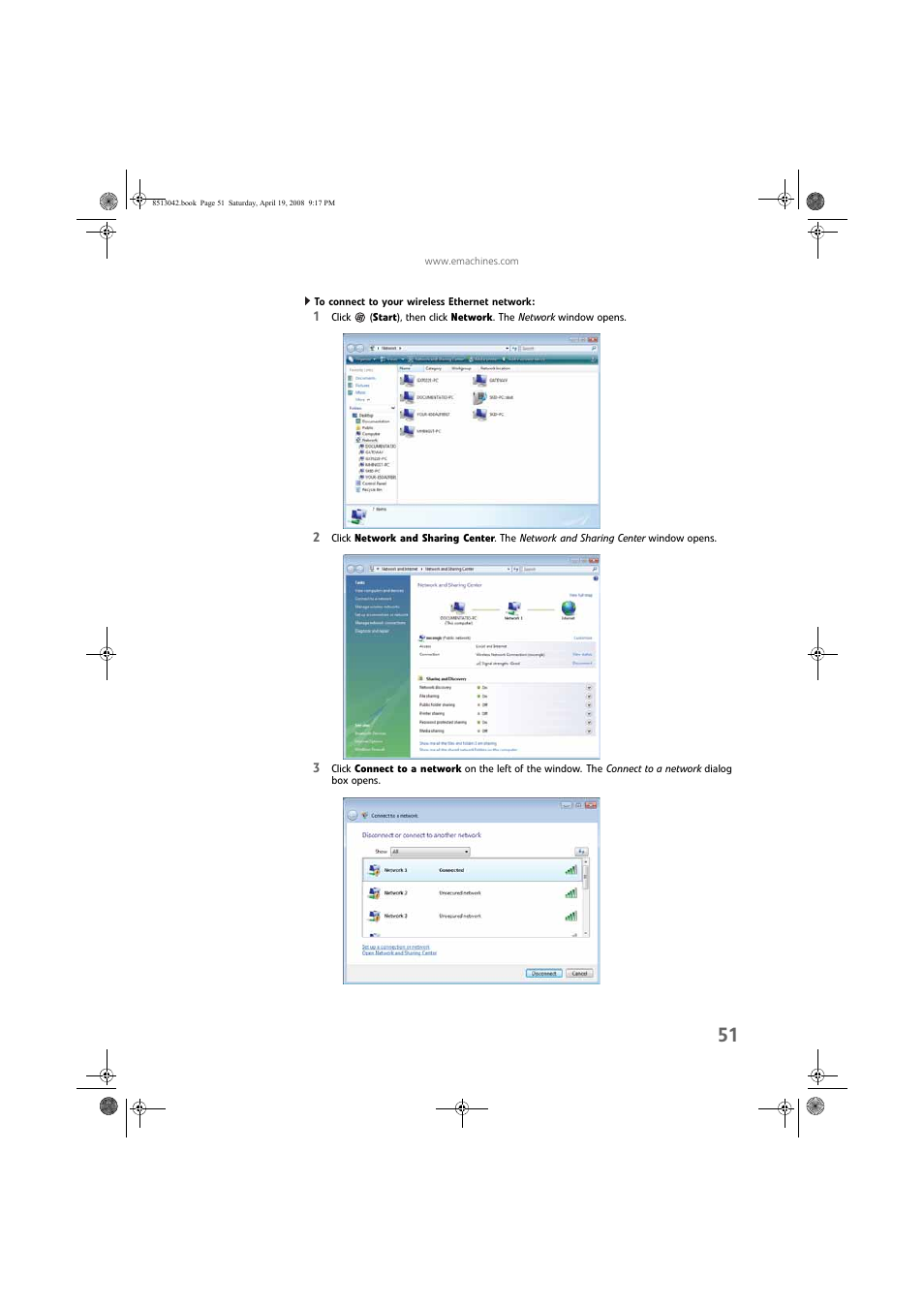 To connect to your wireless ethernet network | eMachines 8513042 User Manual | Page 57 / 96