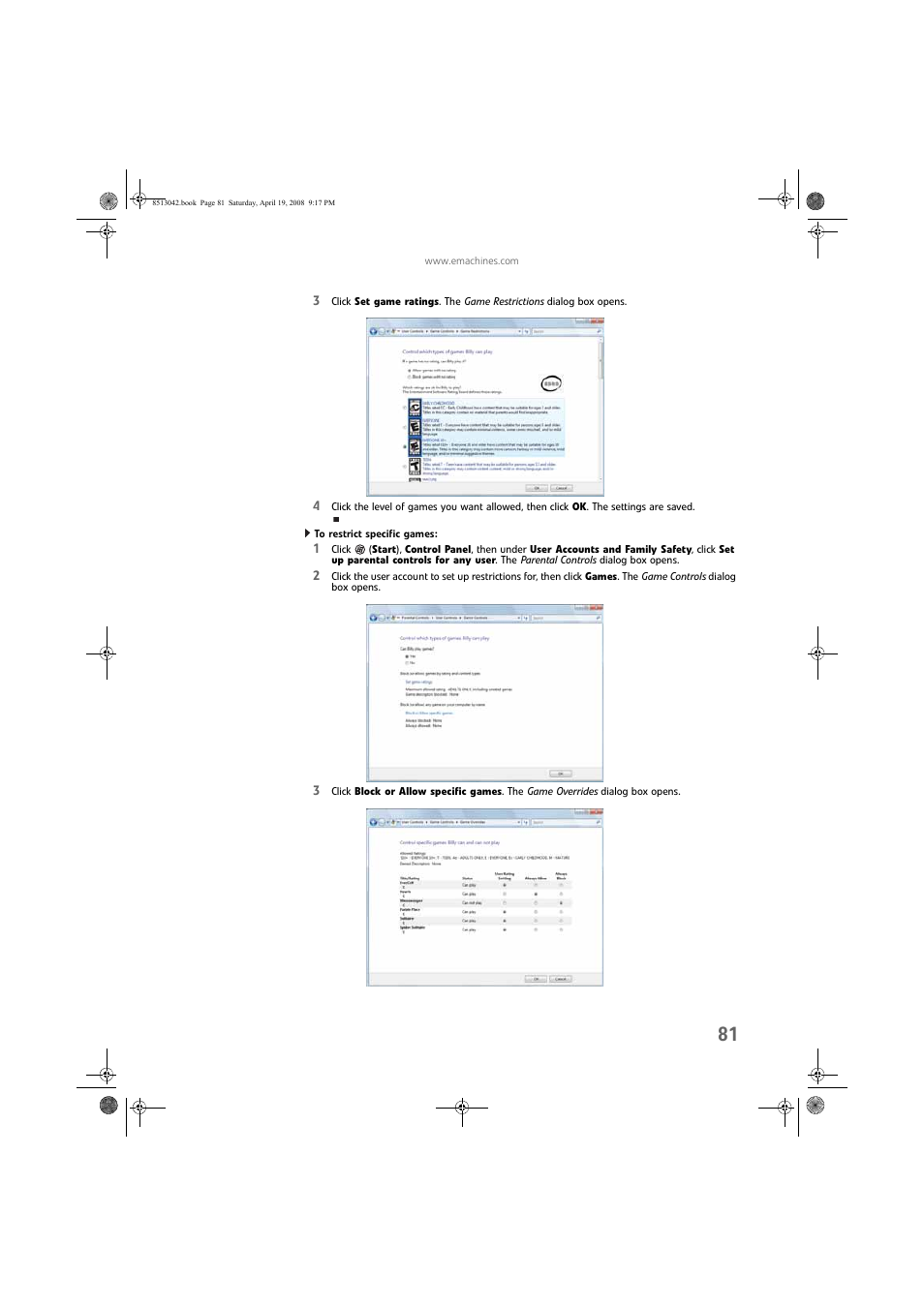 To restrict specific games | eMachines 8513042 User Manual | Page 87 / 96