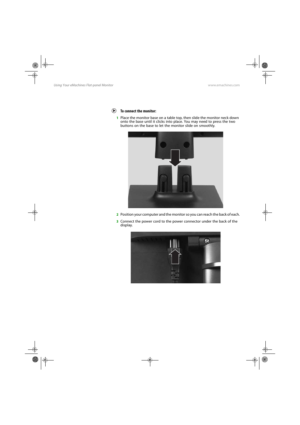 Connecting the monitor, To connect the monitor | eMachines E17T4W User Manual | Page 6 / 36