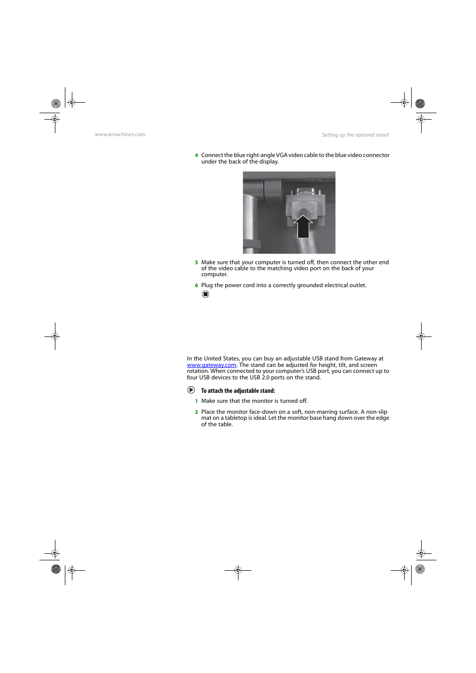 Setting up the optional stand, Attaching the usb stand, To attach the adjustable stand | eMachines E17T4W User Manual | Page 7 / 36