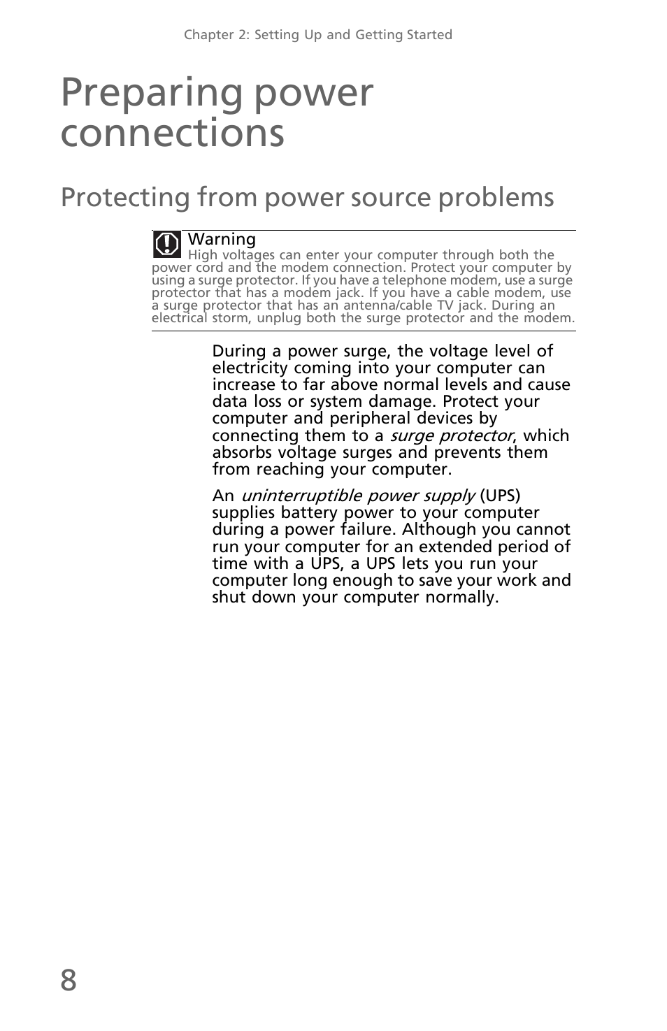 Preparing power connections, Protecting from power source problems | eMachines EM001 User Manual | Page 18 / 69