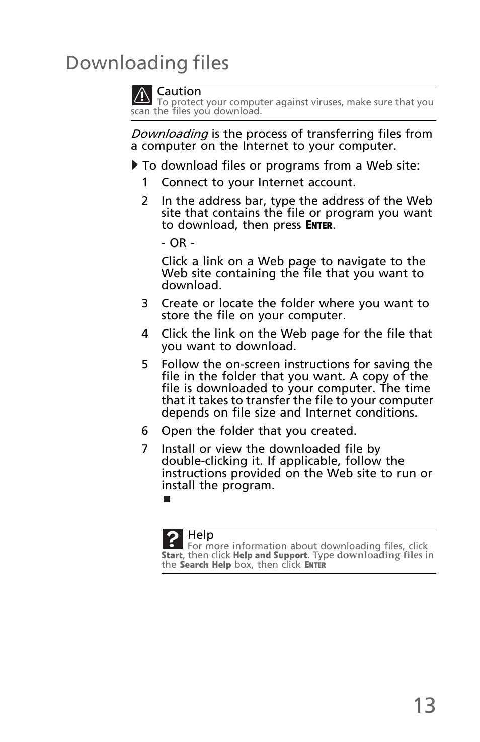 Downloading files, To download files or programs from a web site | eMachines EM001 User Manual | Page 23 / 69