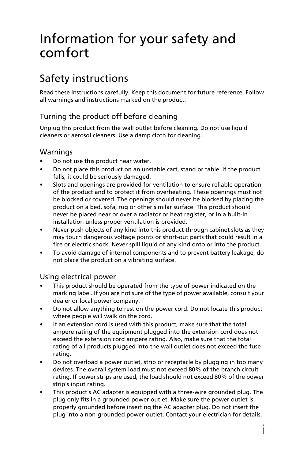 Iinformation for your safety and comfort, Safety instructions | eMachines EM001 User Manual | Page 3 / 69