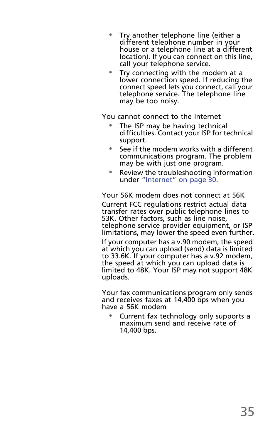 You cannot connect to the internet, Your 56k modem does not connect at 56k | eMachines EM001 User Manual | Page 45 / 69