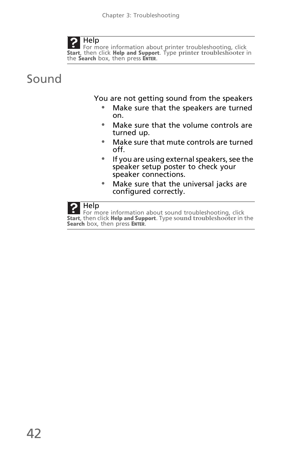 Sound, You are not getting sound from the speakers | eMachines EM001 User Manual | Page 52 / 69