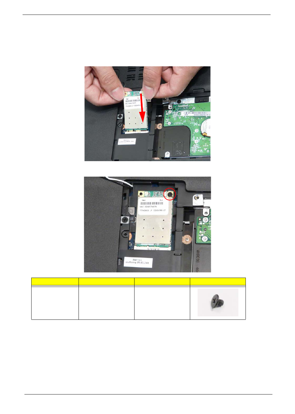 External module reassembly process, Replacing the wlan board | eMachines E628 User Manual | Page 146 / 224