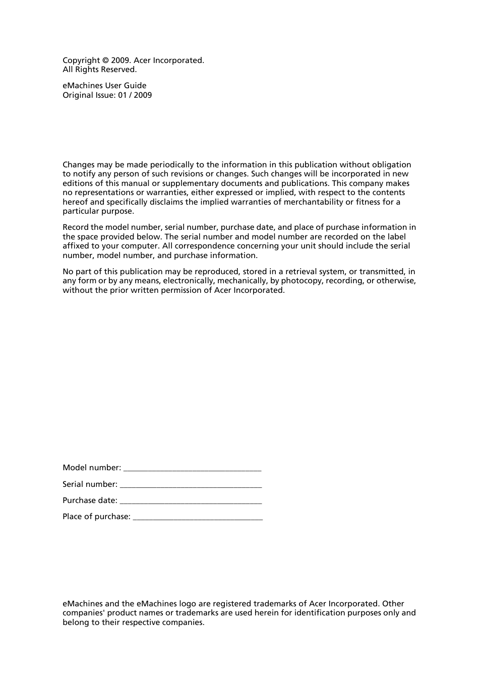 eMachines EL1300 User Manual | Page 2 / 80