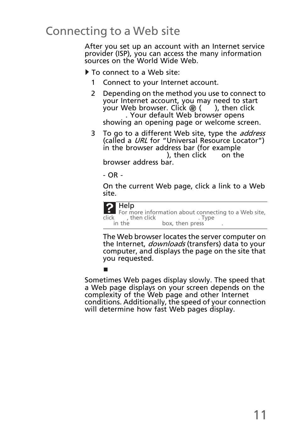 Connecting to a web site, To connect to a web site | eMachines EL1300 User Manual | Page 21 / 80