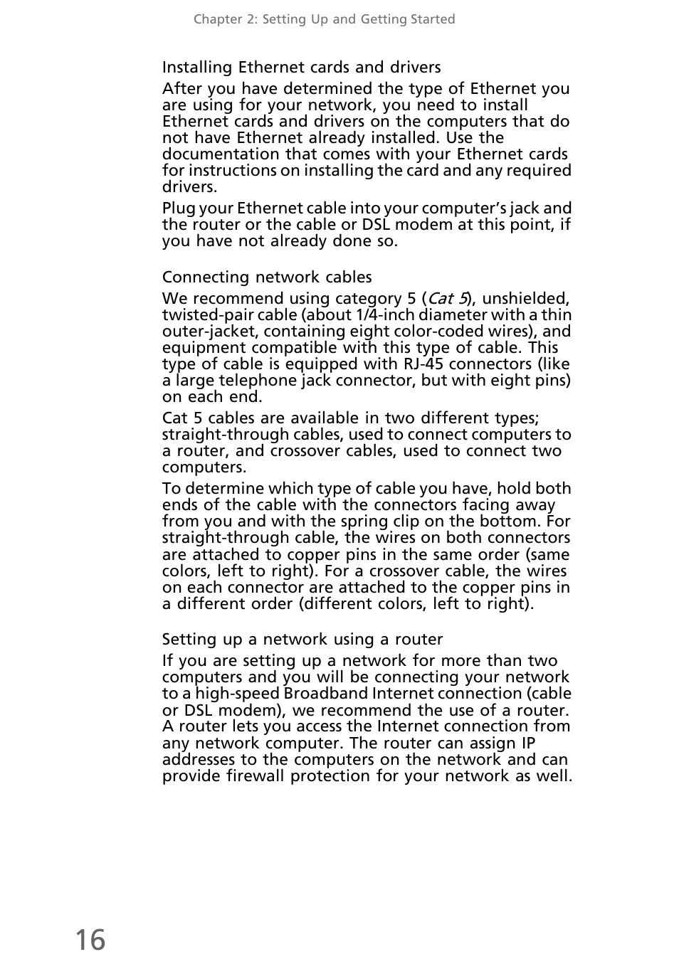 Installing ethernet cards and drivers, Connecting network cables, Setting up a network using a router | eMachines EL1300 User Manual | Page 26 / 80