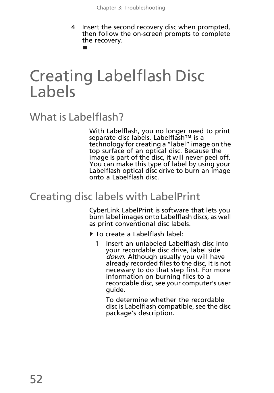 Creating labelflash disc labels, What is labelflash, Creating disc labels with labelprint | To create a labelflash label | eMachines EL1300 User Manual | Page 62 / 80