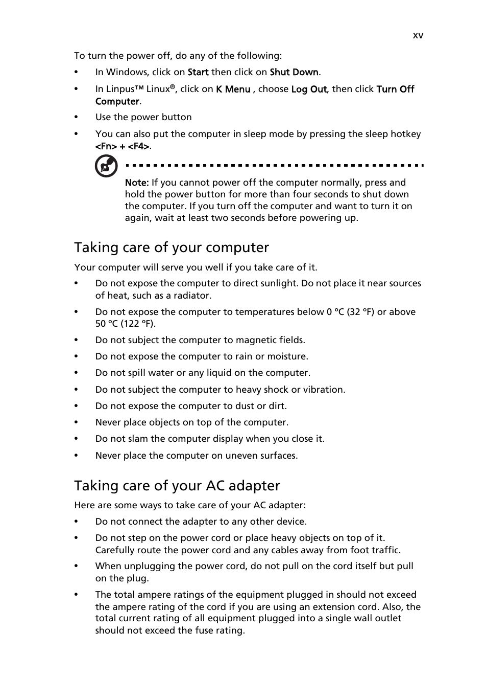 Taking care of your computer, Taking care of your ac adapter | eMachines E510 Series User Manual | Page 15 / 64