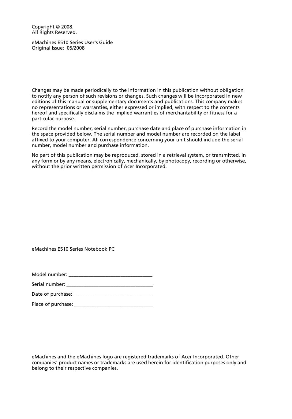 eMachines E510 Series User Manual | Page 2 / 64