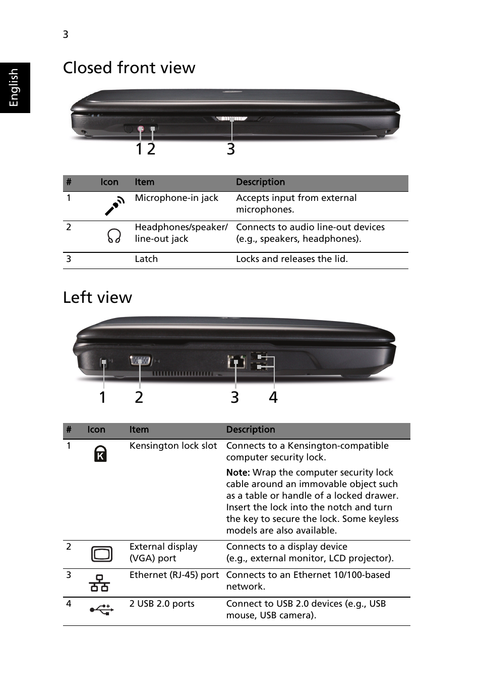 Closed front view, Left view, Closed front view left view | eMachines E510 Series User Manual | Page 22 / 64