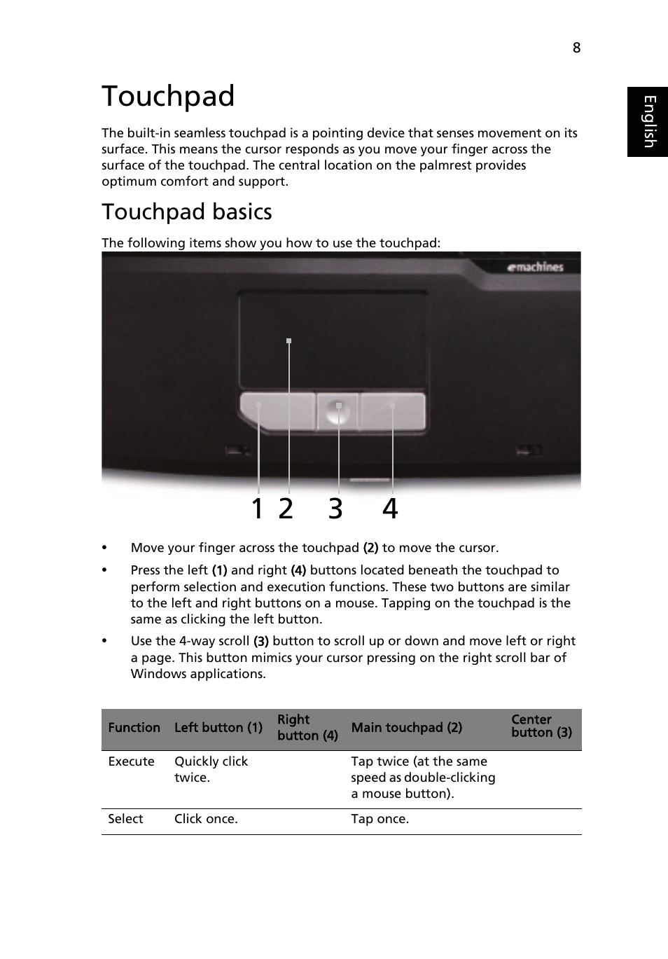 Touchpad, Touchpad basics | eMachines E510 Series User Manual | Page 27 / 64