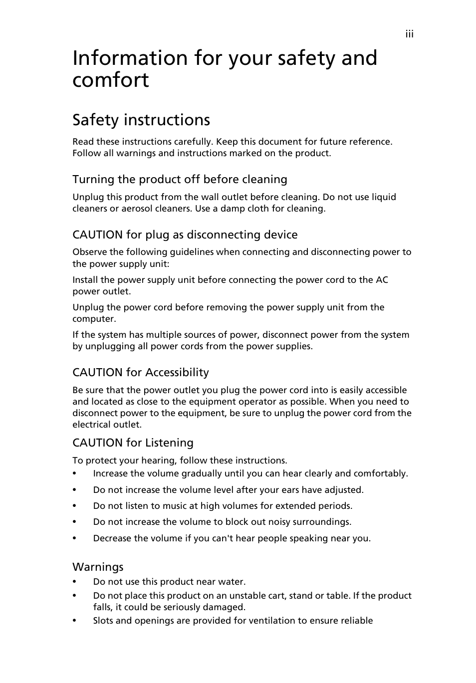 Information for your safety and comfort, Safety instructions | eMachines E510 Series User Manual | Page 3 / 64