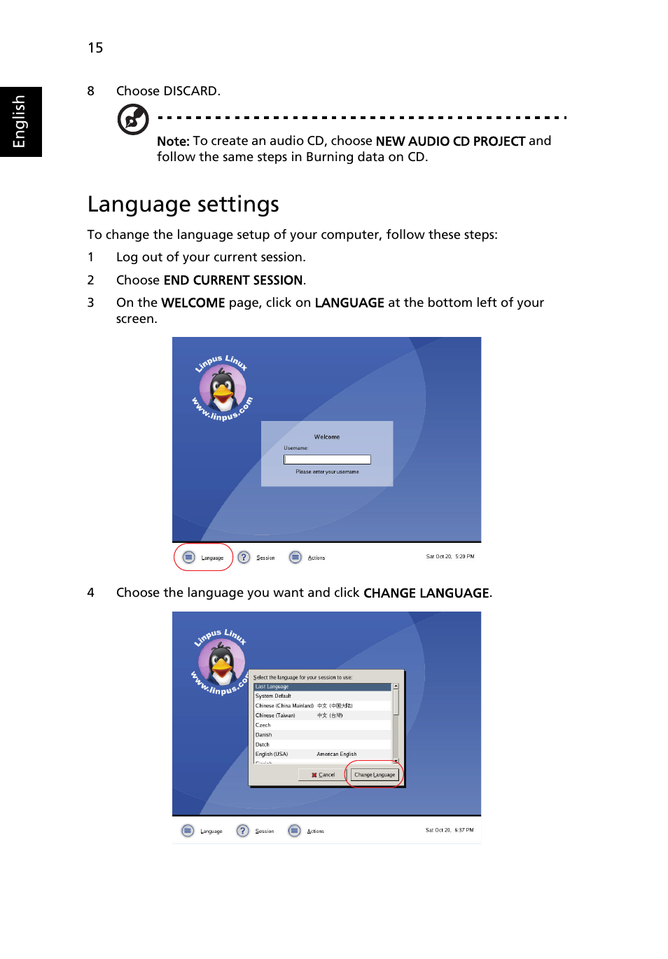 Language settings | eMachines E510 Series User Manual | Page 34 / 64