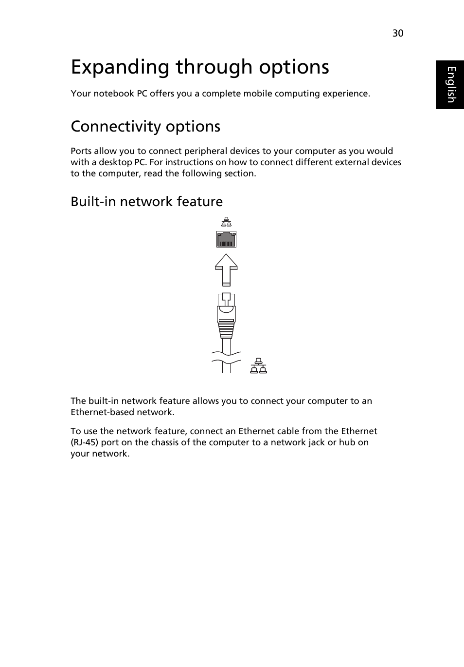 Expanding through options, Connectivity options, Built-in network feature | eMachines E510 Series User Manual | Page 49 / 64