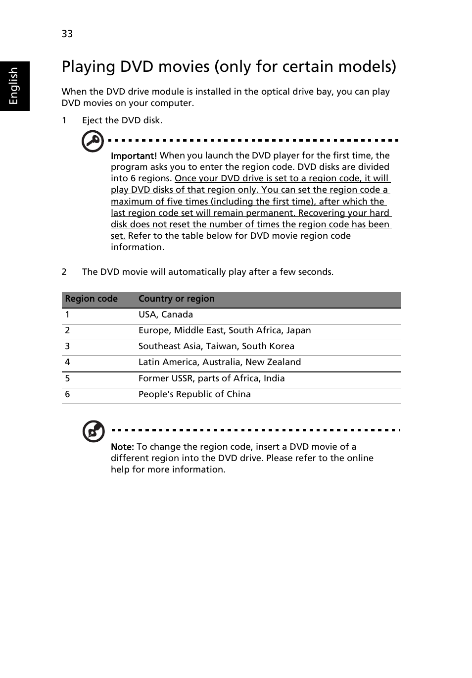 Playing dvd movies (only for certain models) | eMachines E510 Series User Manual | Page 52 / 64