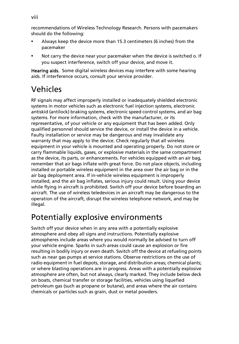 Vehicles, Potentially explosive environments | eMachines E510 Series User Manual | Page 8 / 64