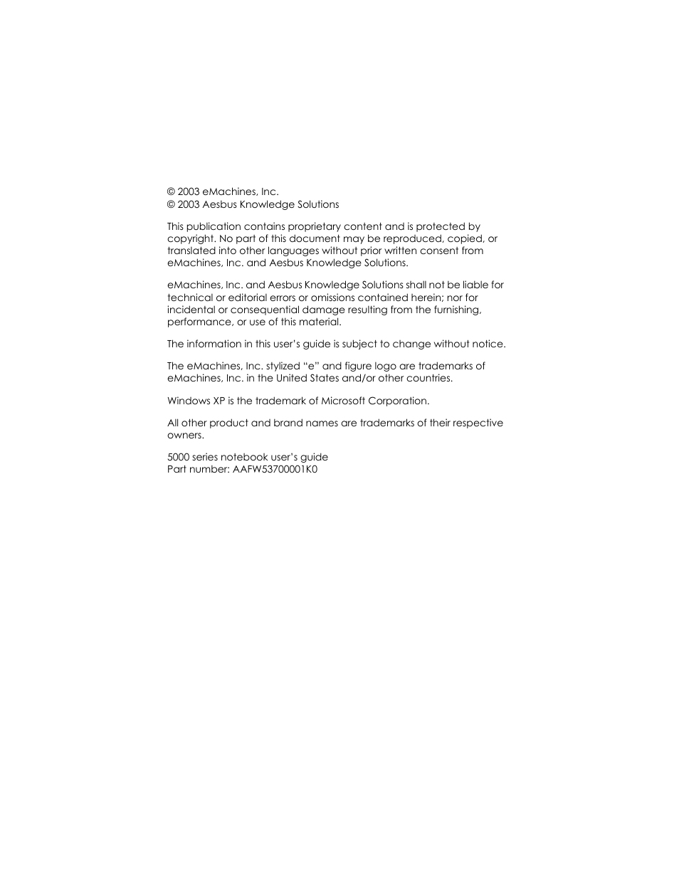 eMachines AAFW53700001K0 User Manual | Page 2 / 77