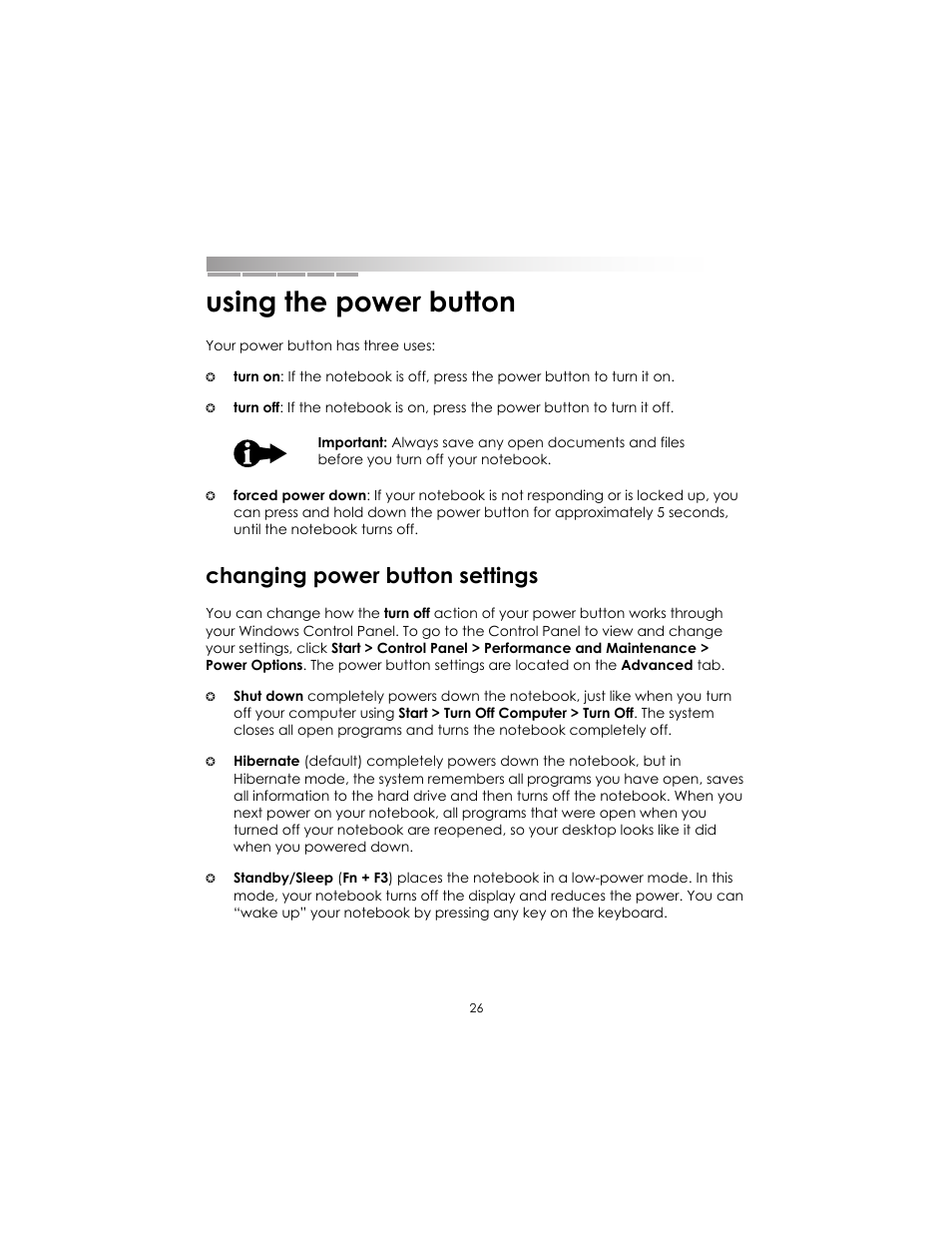 Using the power button, Changing power button settings | eMachines AAFW53700001K0 User Manual | Page 25 / 77