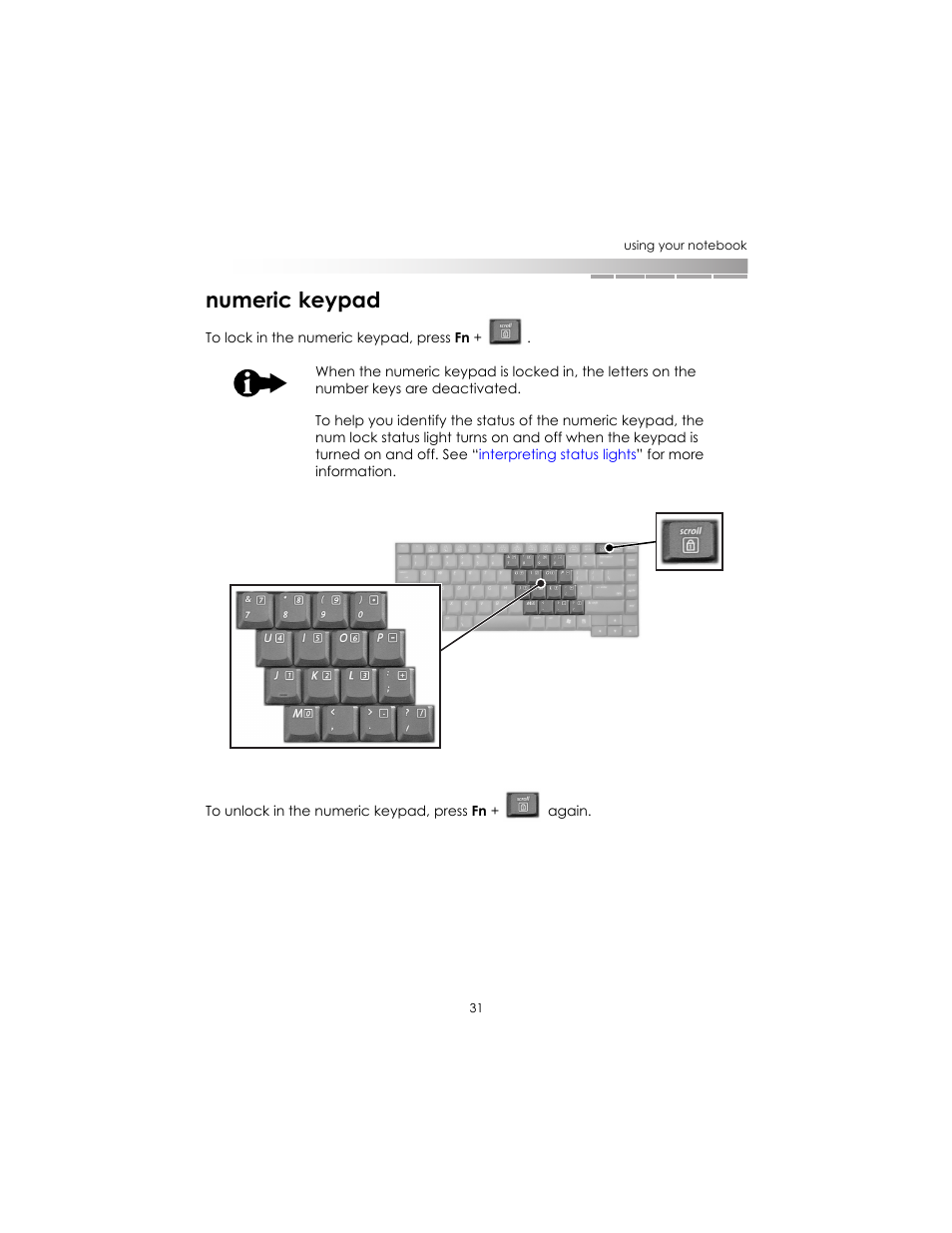 Numeric keypad | eMachines AAFW53700001K0 User Manual | Page 30 / 77