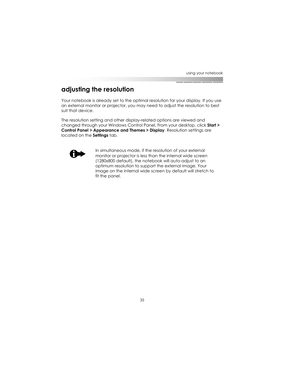 Adjusting the resolution | eMachines AAFW53700001K0 User Manual | Page 34 / 77